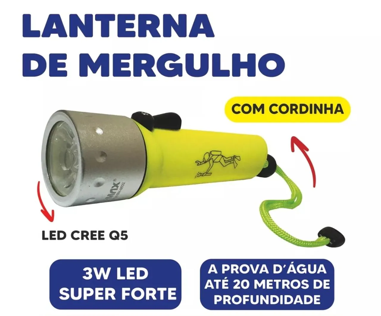 Lanterna de Mergulho 3W LED Super Forte - Prova d'água até 20m