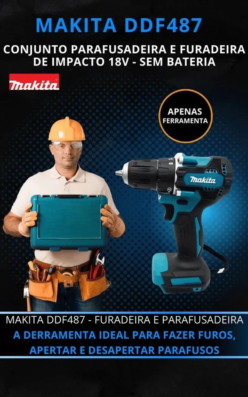 NOVO] Furadeira e Parafusadeira Makita DDF487 2 Vel c/ LED - 20