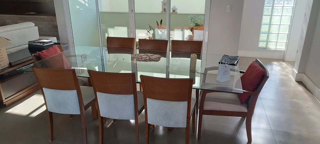 Mesa de Jantar de Vidro com 6 Cadeiras 2 poltronas