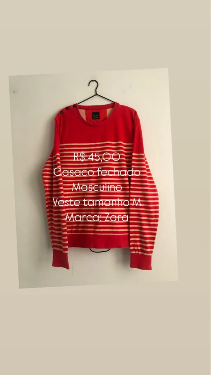 Casaco fechado masculino tamanho M