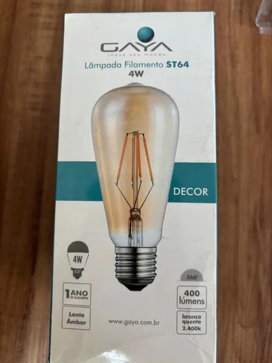 KIT C/ 5 Lampadas Filamento Led ST 64 - 4w - 2400k - Bivolt - Âmbar - Retrô - Marca: Gaya - Foto 5