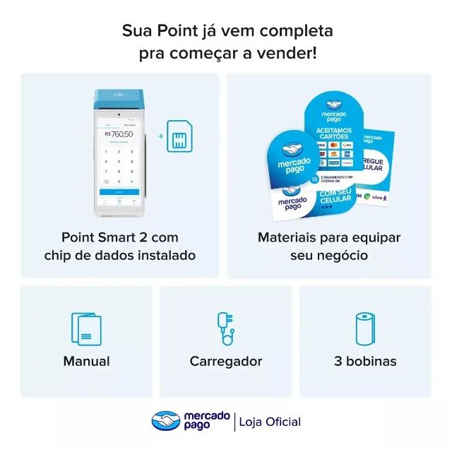 Máquina de Cartão - Mercado Pago - Point Smart 2 - Nova - Foto 3