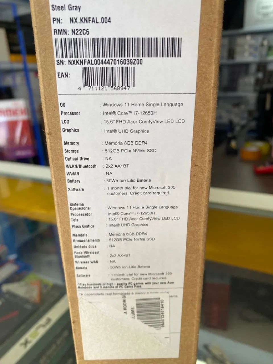 NOTEBOOK ACER 15.6 I7-12650H 8GB 512GB NVME W11- A515-57-76MR CINZA