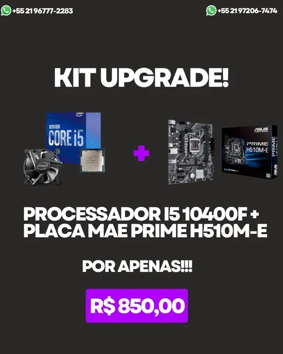Kit Upgrade Processador Intel Core i5 10400F + Placa Mãe Asus Prime H510M-E