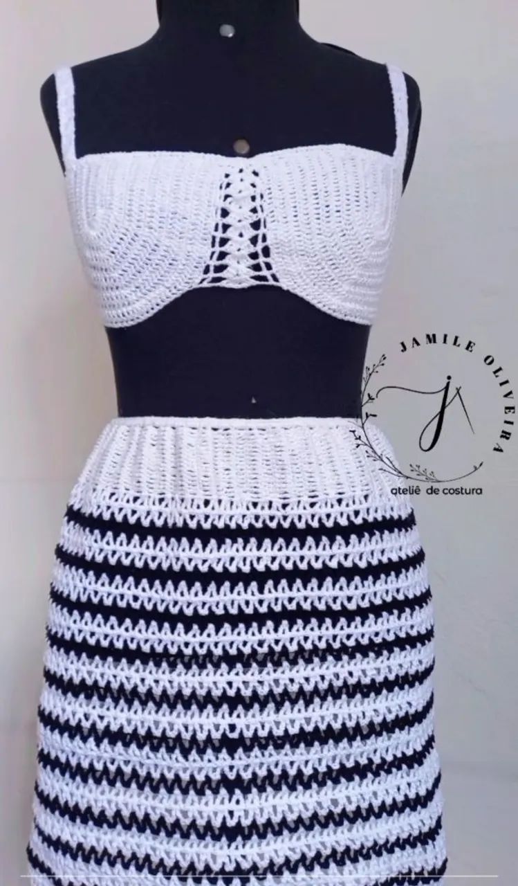 Conjunto Crochê Azul - Top e Saia - Foto 5