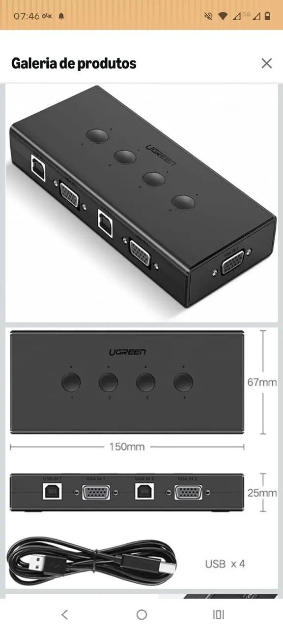 Switch Box Compartilhamento Kvm com 4 Portas VGA 3x Usb A 4x Usb - Foto 5