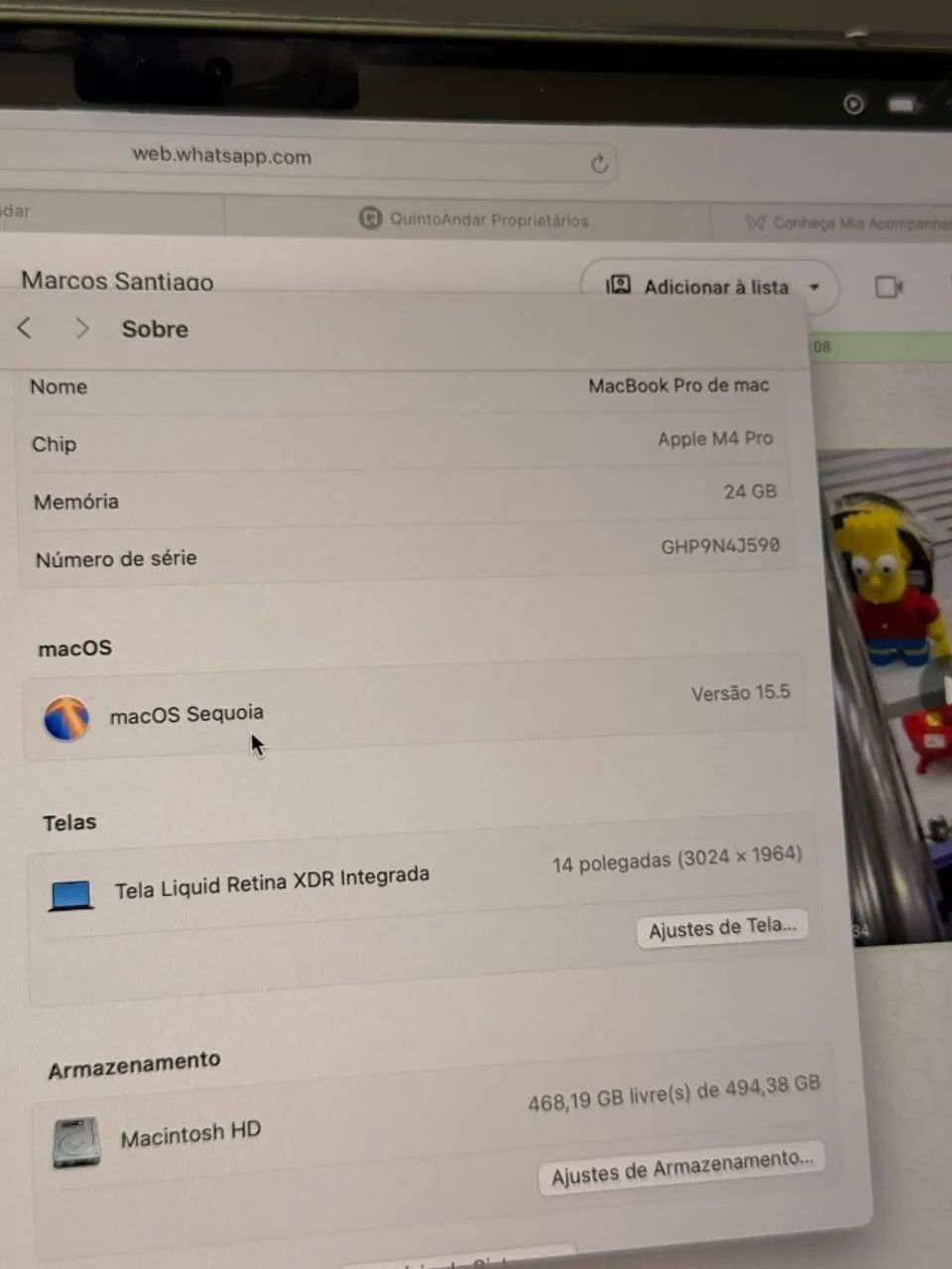 Macbook pro m4 pro 24gb ram ssd 512 apenas 3 ciclos