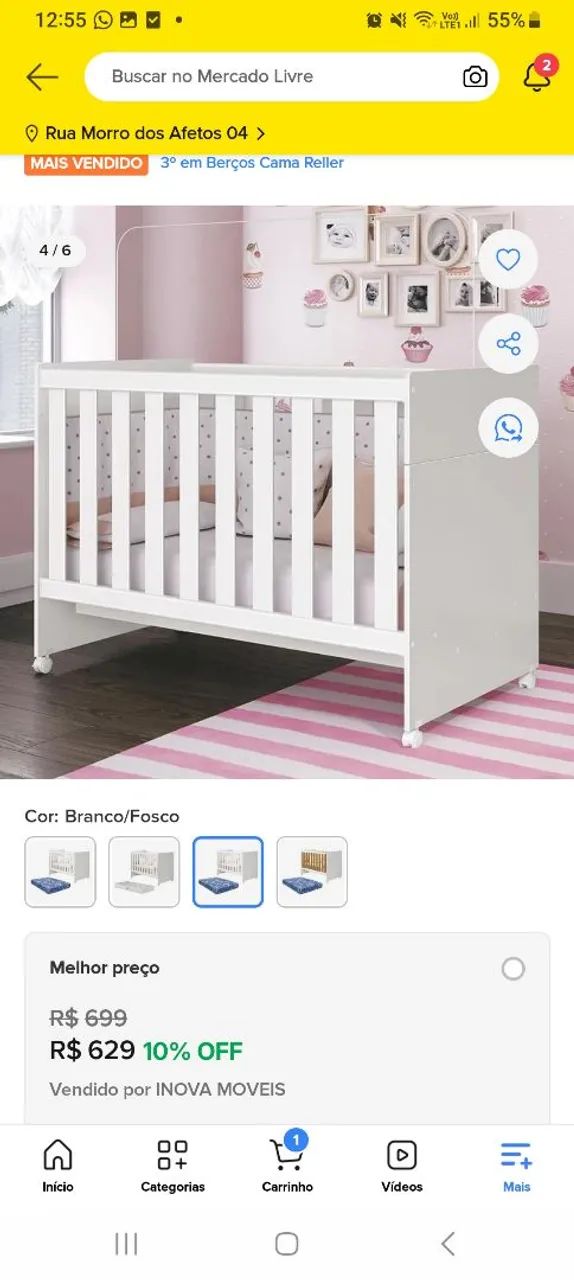 Berço infantil, com rodinhas.