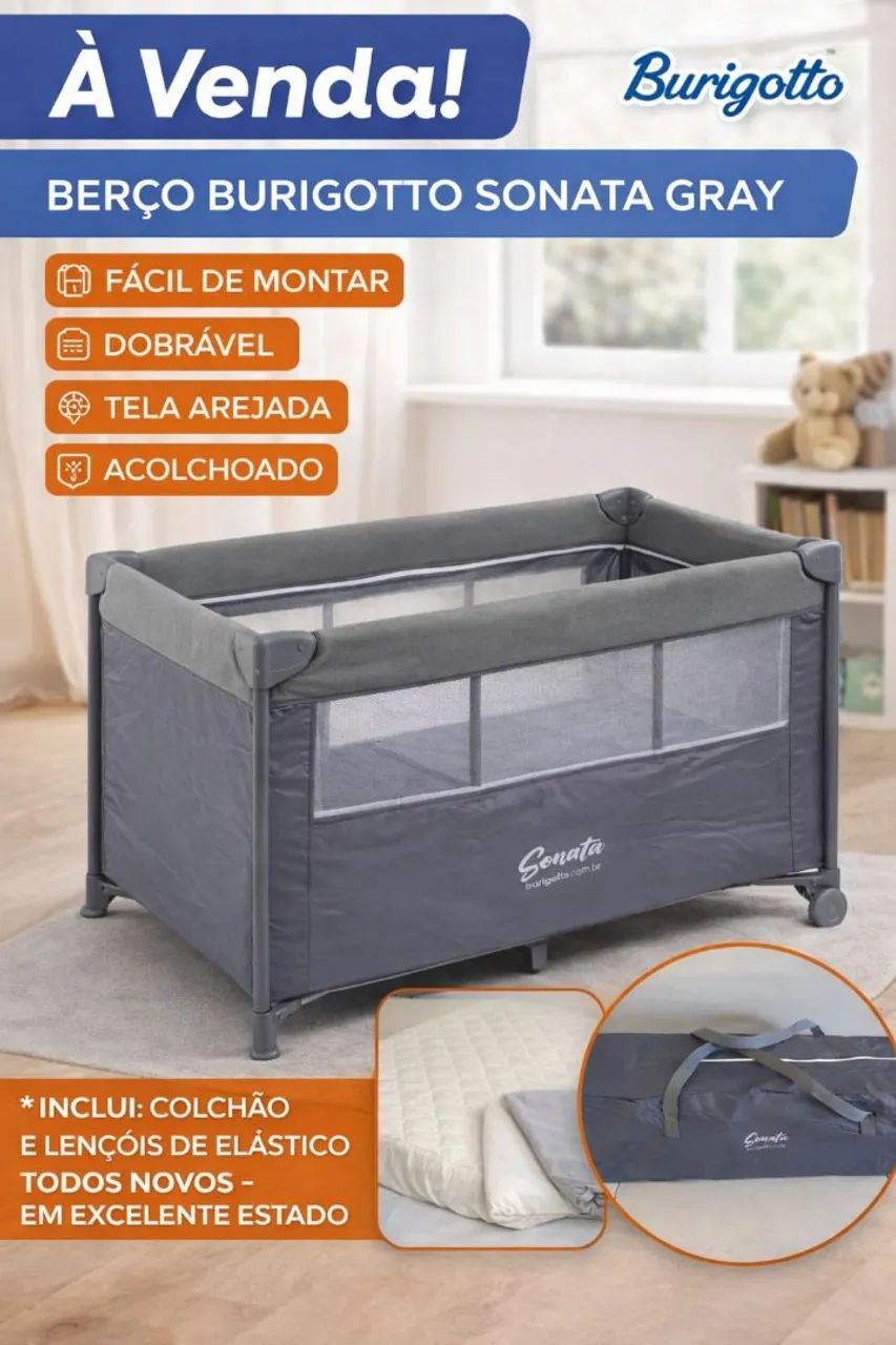 BERÇO BURIGOTTO SONATA GRAY 