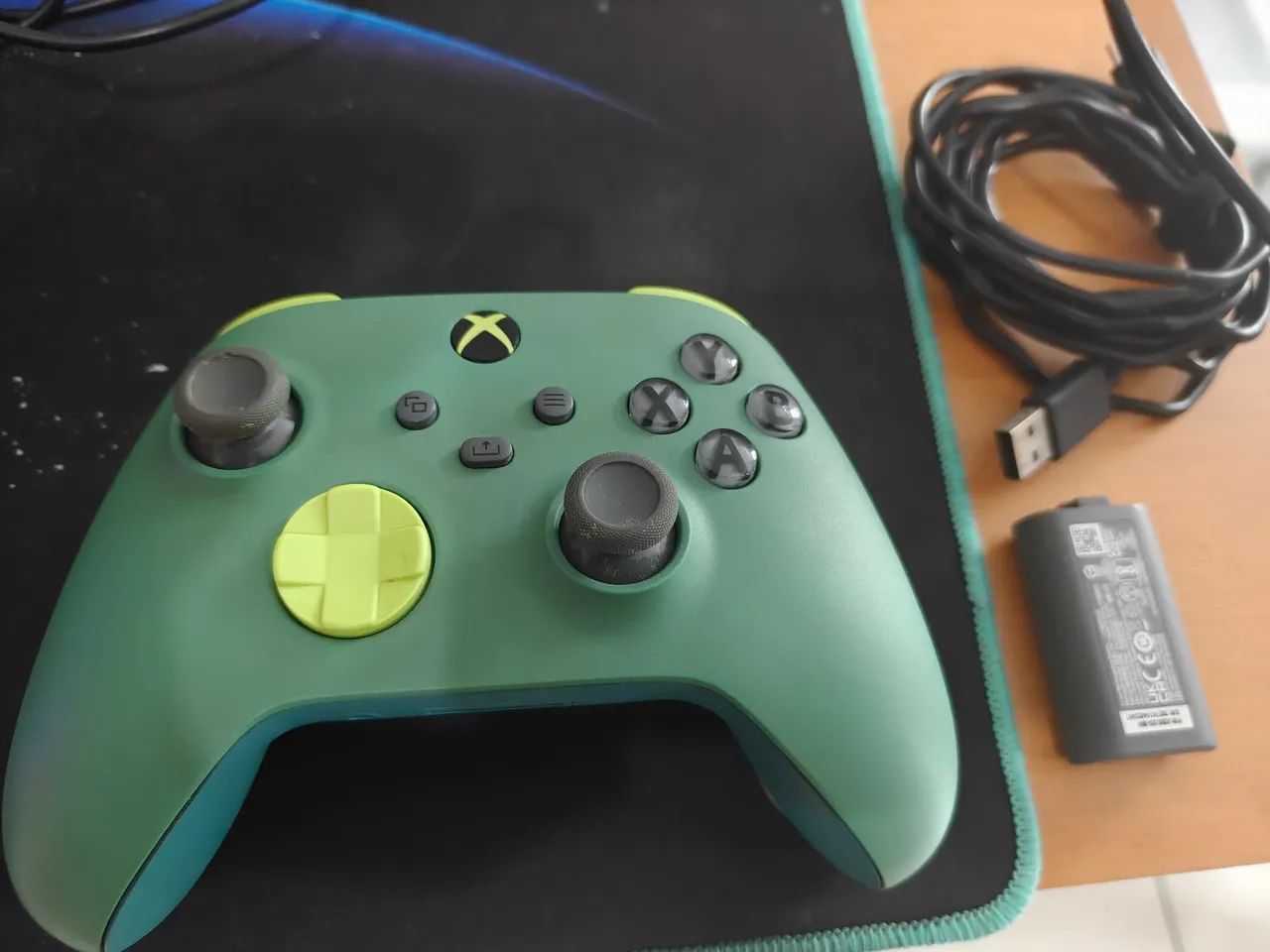 ?Controle de Xbox Original Verde com Cabo e Bateria 