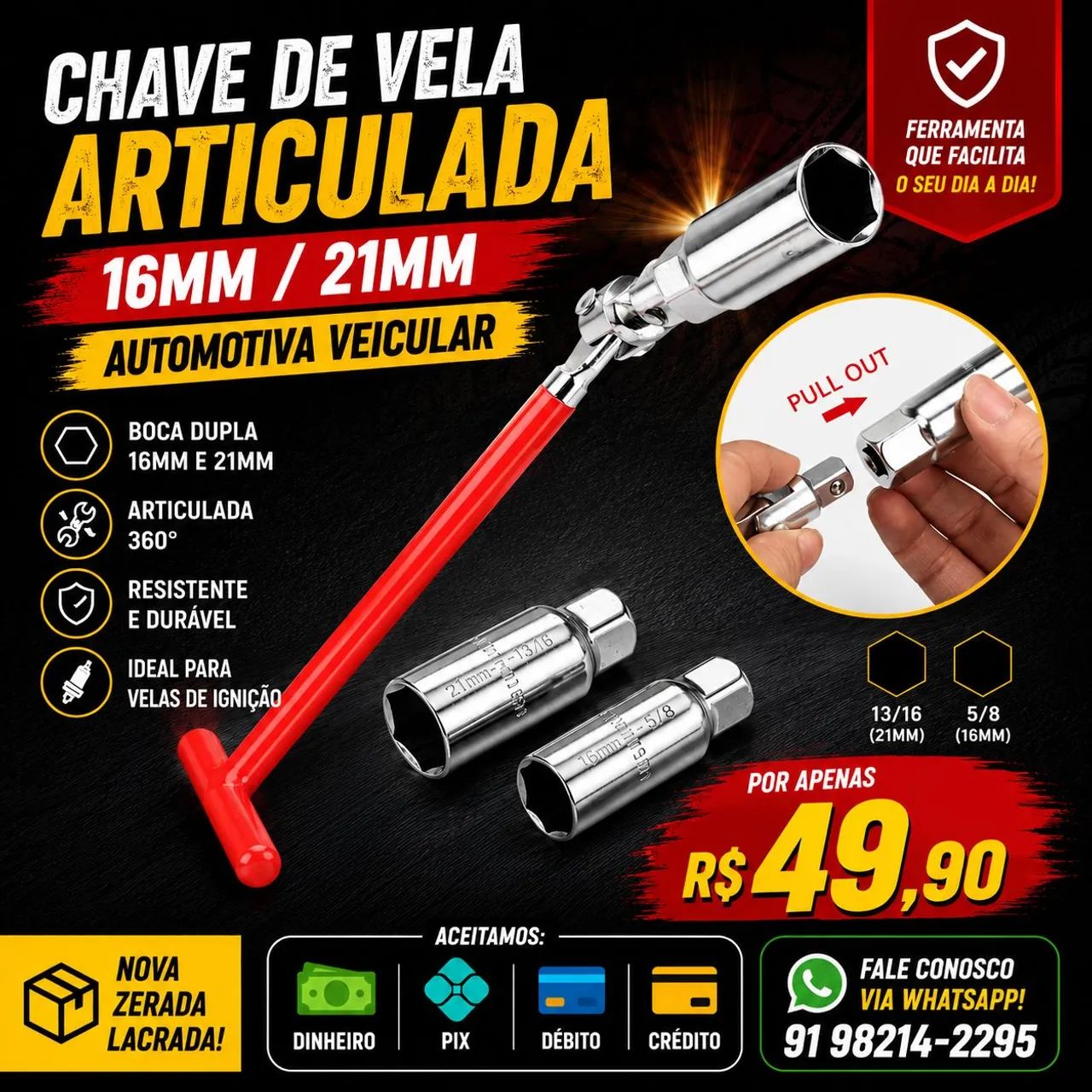 Chave De Vela Articulada 16mm/21mm Automotiva Veicular 1
