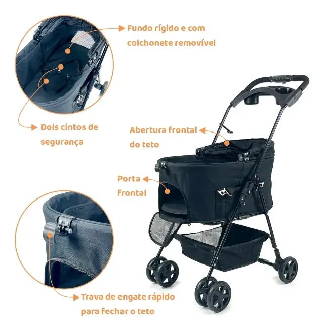 Carrinho de Passeio para Cachorro/Cão/Gato Berço Removível Até 20kg - Foto 3