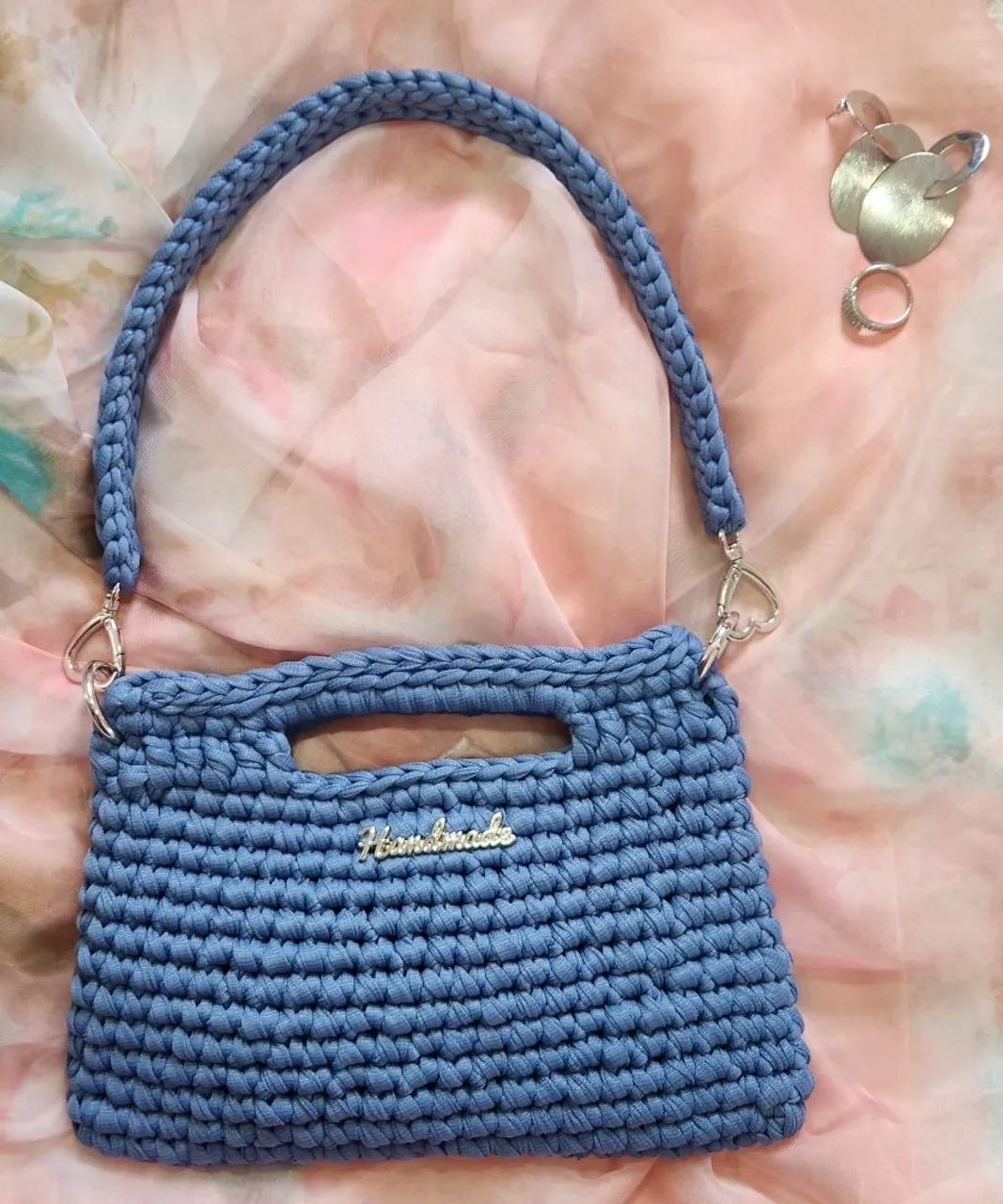 Bolsa em crochê azul claro - Foto 2