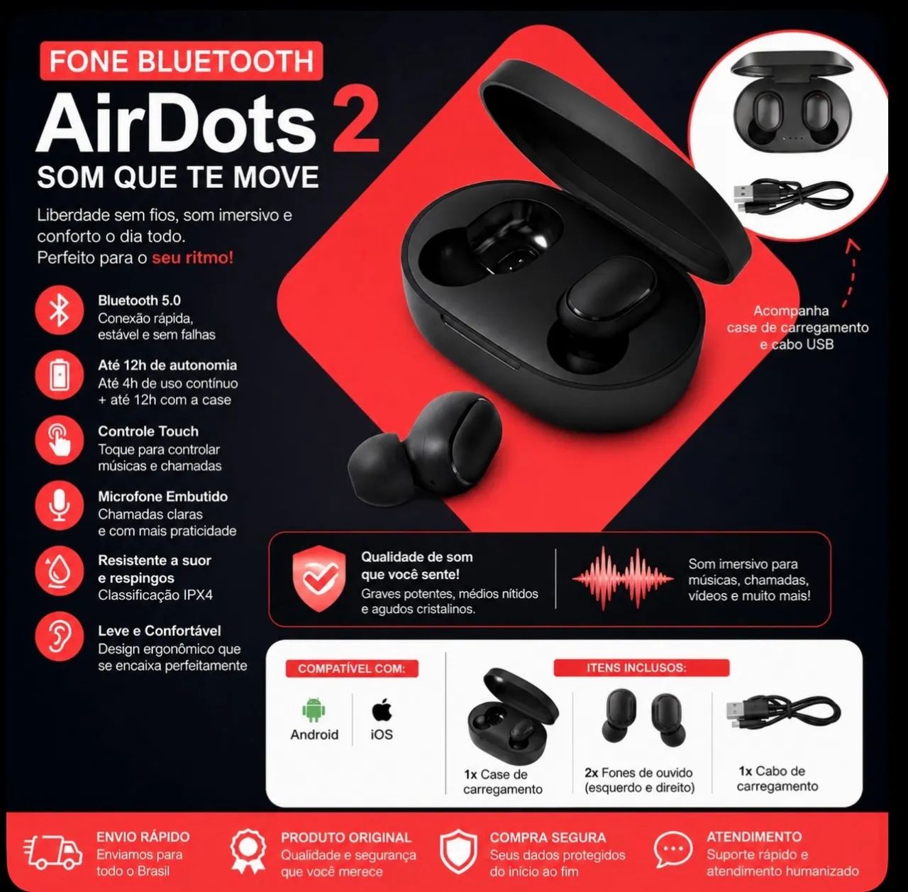 AirDots 2 - Fone Bluetooth - Foto 2