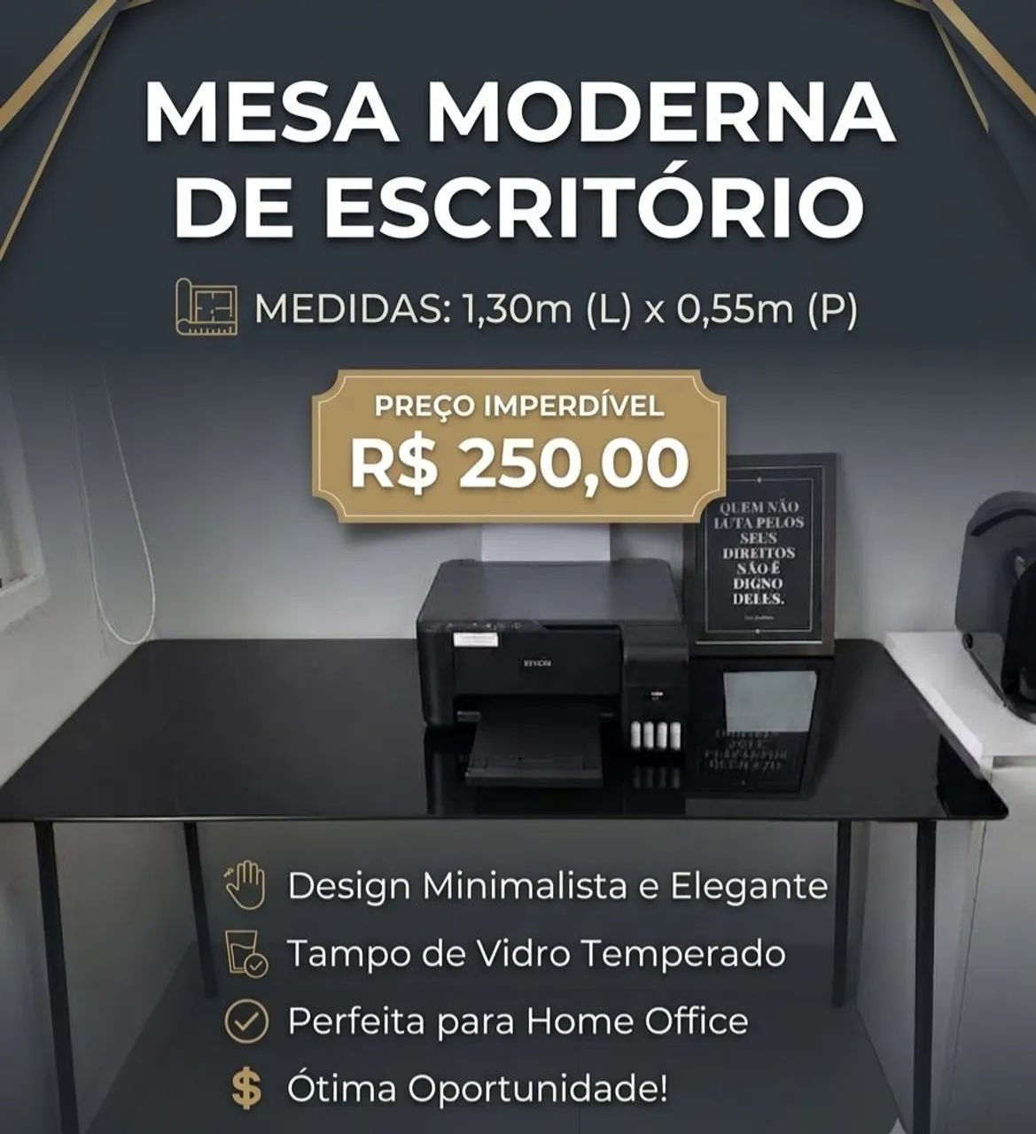 Mesa de escritório preta minimalista