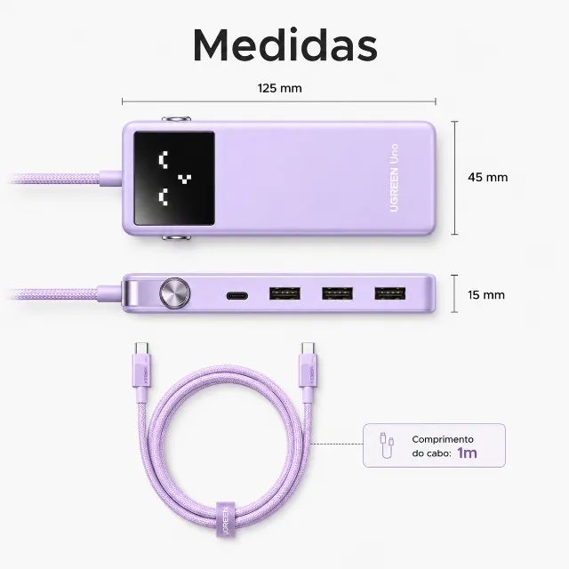 Kit Hub UGREEN Uno 6 em 1 Roxo + Cabo USB-C 100W 1m - Foto 5