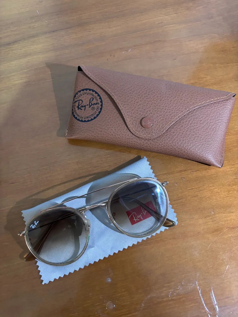 Óculos Ray-Ban ORIGINAL Double Brigde dourado e marrom  - Foto 4
