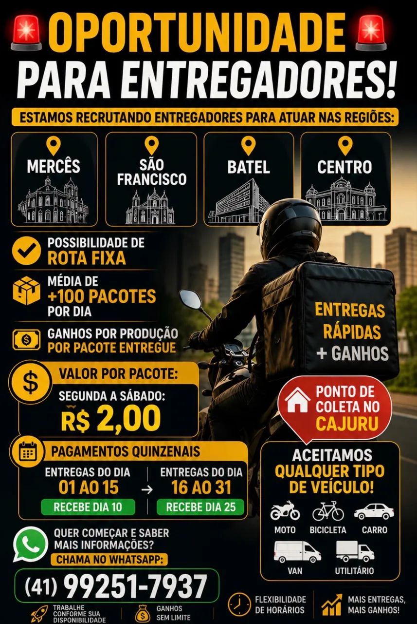Venha trabalhar nas entregas 