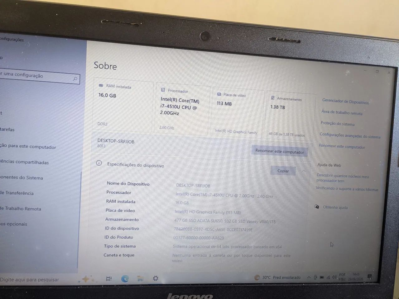 Notebook Lenovo B40 - 70