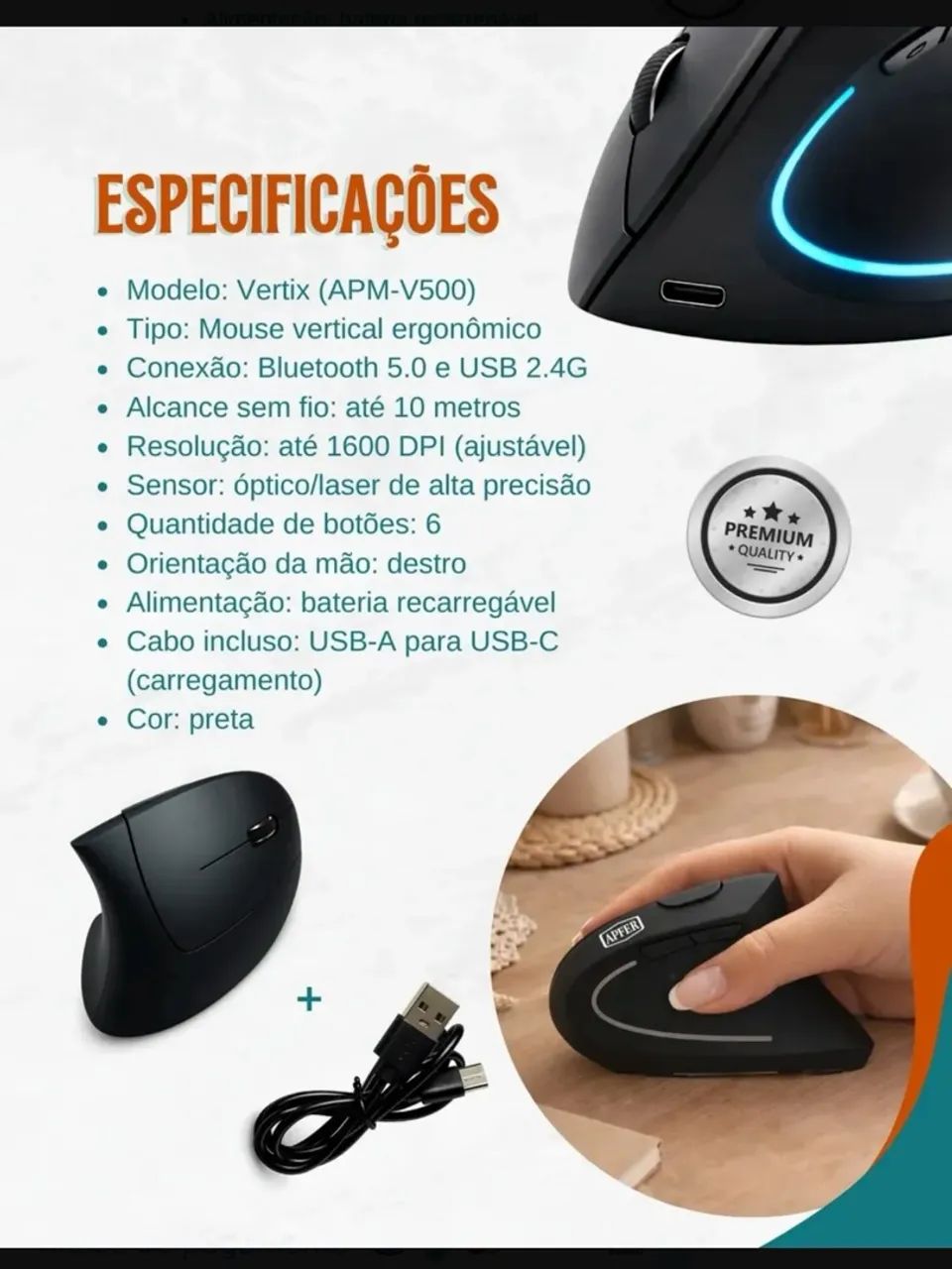 Mouse ergonômico sem fio - Foto 5