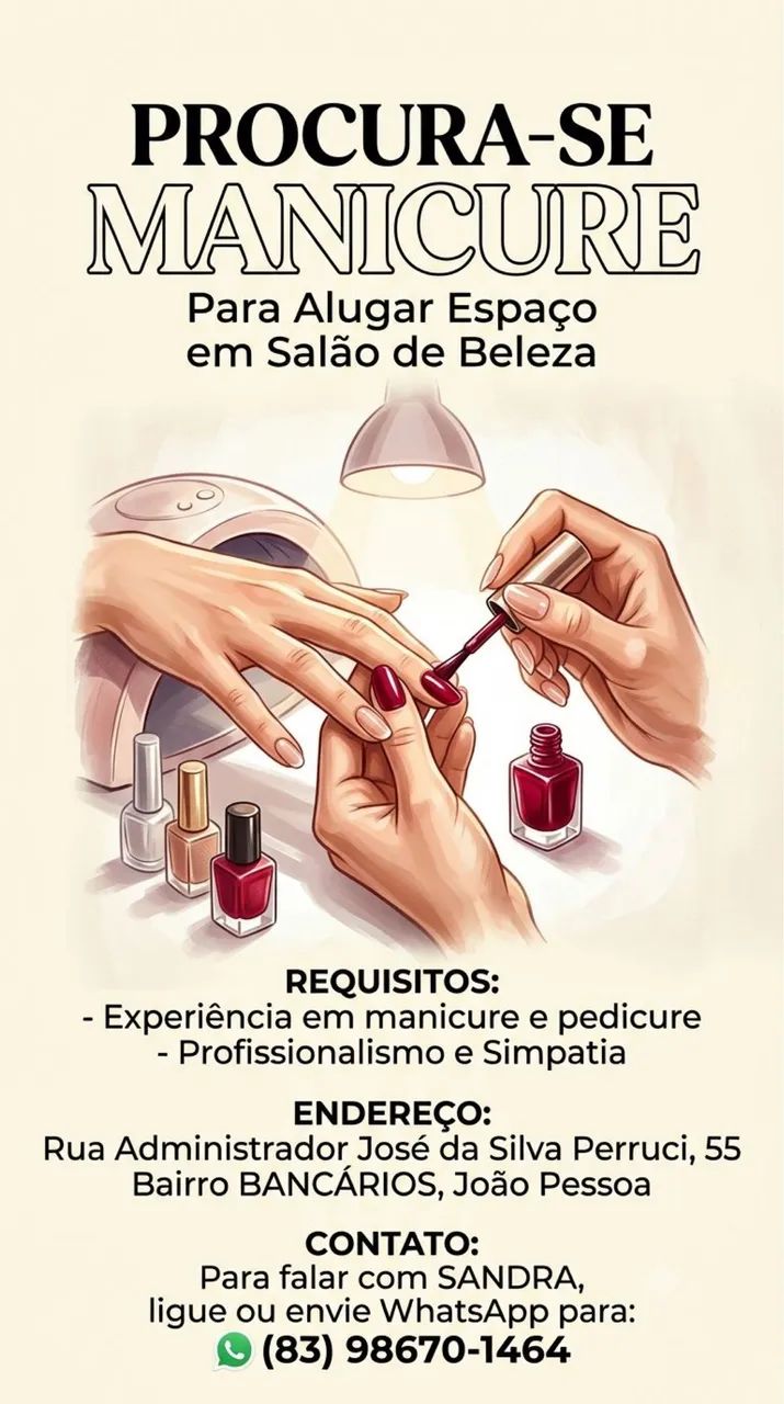 Aluguel de espaço para manicure 