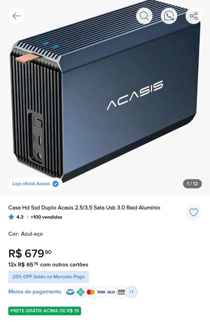 Case Hd Ssd Duplo Acasis 2.5/3.5 Sata Usb 3.0 Raid Alumínio - Foto 2