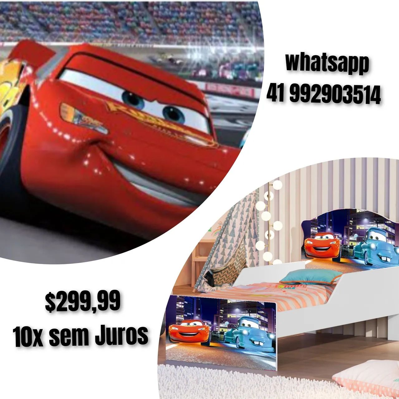 Mini cama infantil menino Carros Relâmpago macquem # 10x sem juros 