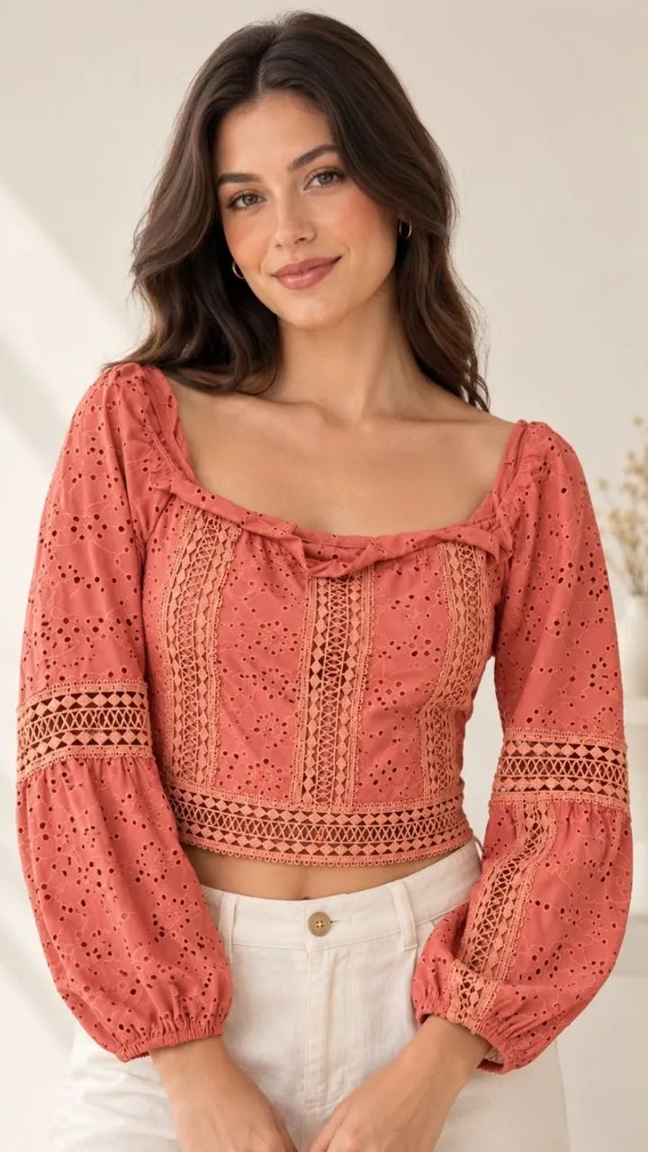 blusa croped feminina goiaba m