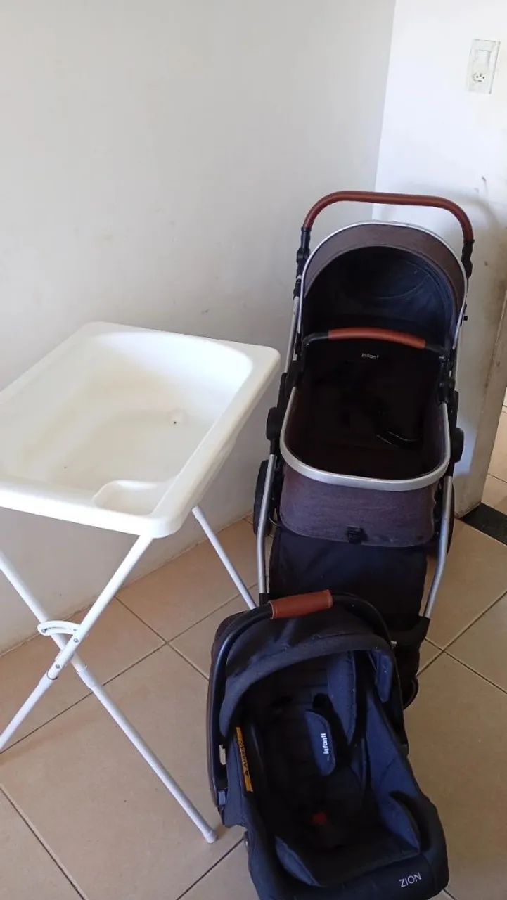Kit: Carrinho de Bebê 2 em 1 + Bebê Conforto + Banheira com Suporte 