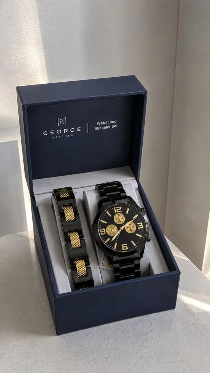 Relógio George Preto com dourado modelo Set com pulseira 