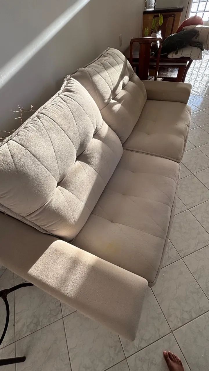 Sofá Retrátil e Reclinável 3 Lugares - Tecido Linho Bege (Impecável!) - Foto 5