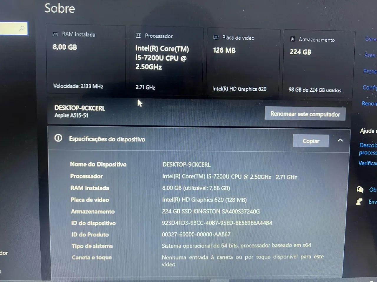 Notebook Acer Aspire 5 com 8gb RAM 7th corei5  - Foto 2