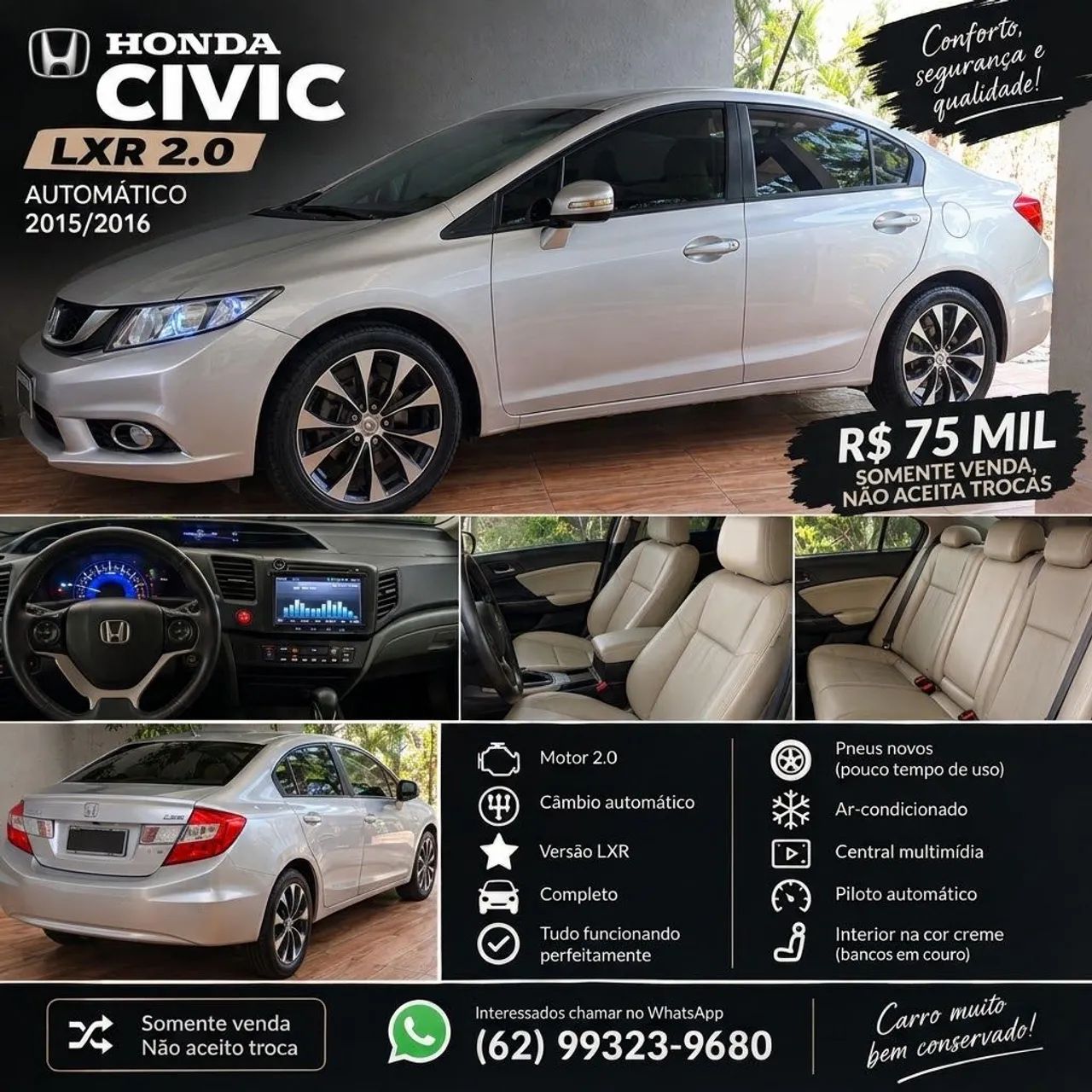 Honda Civic Civic Sedan LXR 2.0 Flexone 16V Aut. 4p 2016