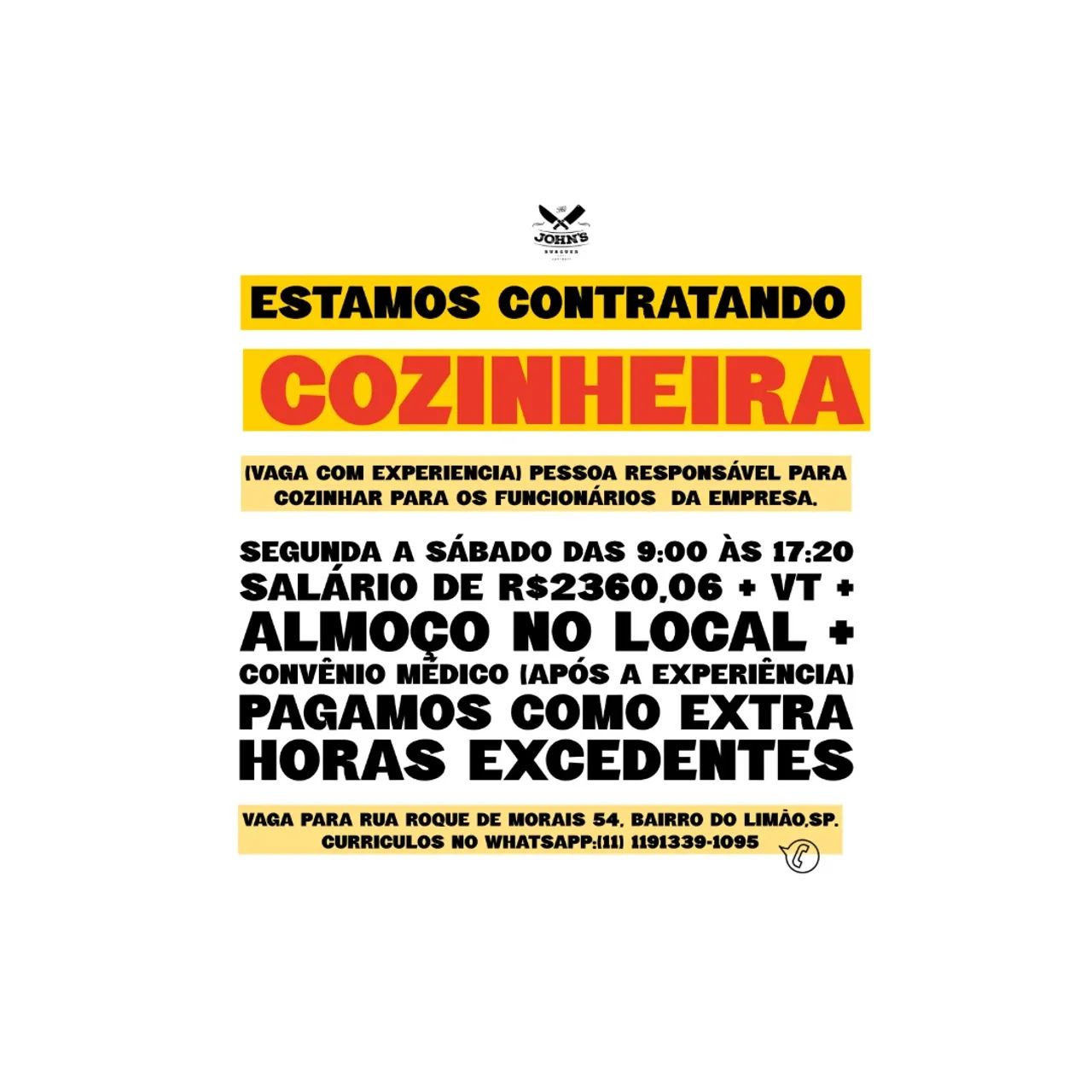 CONTRATA-SE COZINHEIRA com experiência.