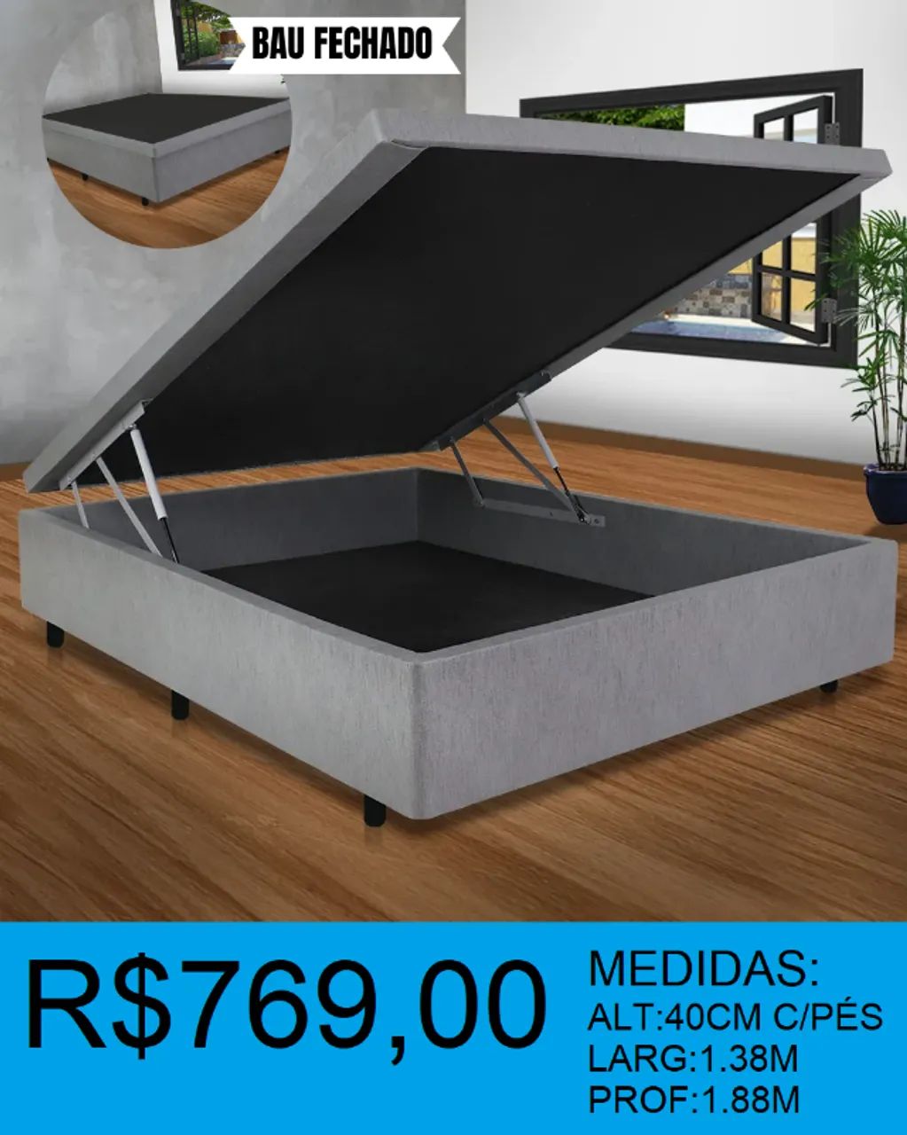 BASE BAÚ - DISPONIVEL EM 3 CORES -OTIMA QUALIDADE =COMPRE HOJE E RECEBA EM ATE 72H - Foto 3