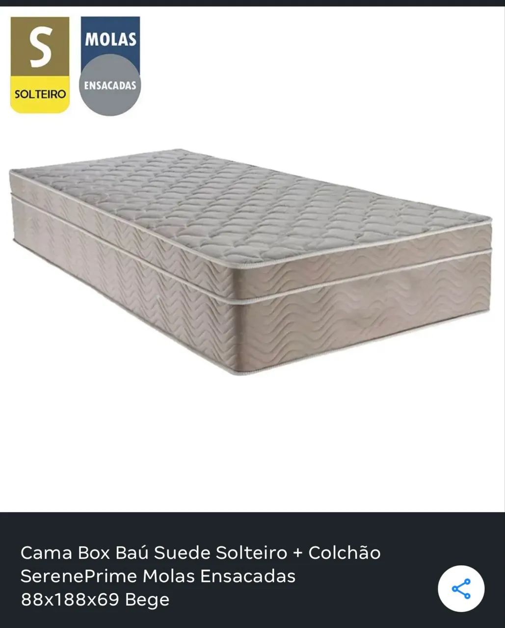 Cama Box Baú Solteiro + Colchão Molas Ensacadas 88x188 ? Bege - Foto 5