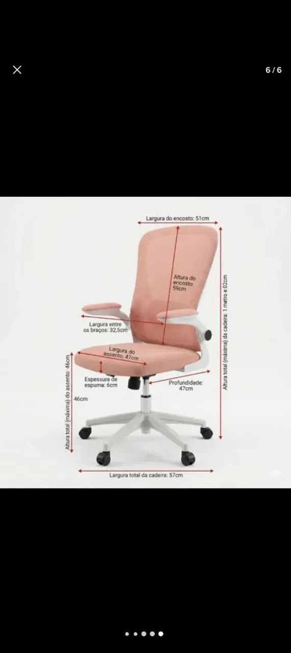 Cadeira Escritório Rosa Ergonômica Tela Mesh Ajustável - Foto 4