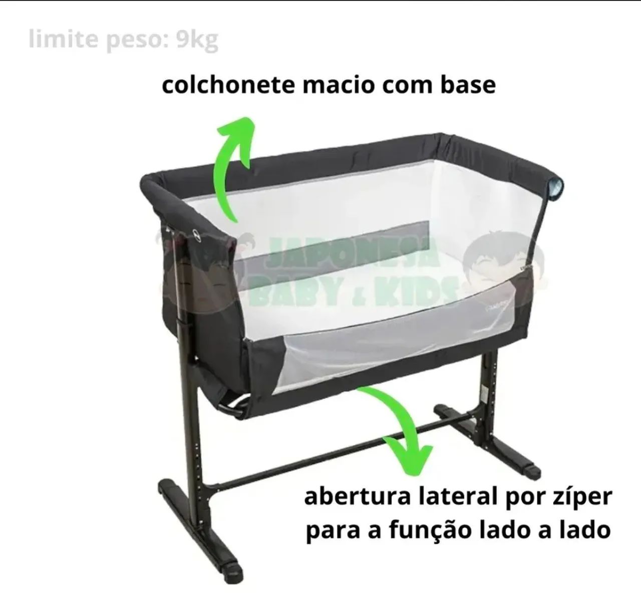 Berço Portátil Kiddo My Side | Ajuste de Altura | Lado a Lado Cama | Suporta 9kg - Foto 4