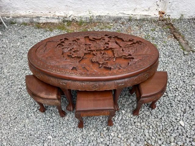 Mesa de chá chinesa com 6 lugares esculpida em madeira - Foto 4