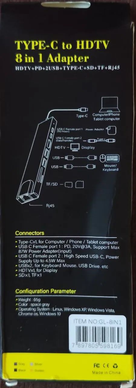 Hub USB tipo c HDTV 8 em 1 - Foto 2