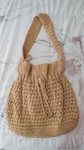 Bolsa artesanal de croche fio dourado com brilho trico - Foto 2