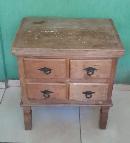 MESA DE CABECEIRA ESTILO CÔMODA DE MADEIRA DE DEMOLIÇÃO 