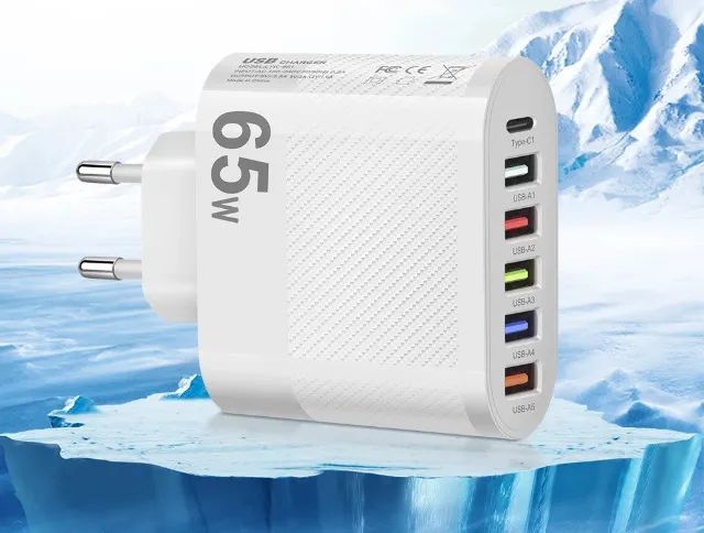 carregador turbo 65w  5 portas usb 1porta tipo c profissional lyk-881- branco - Foto 2