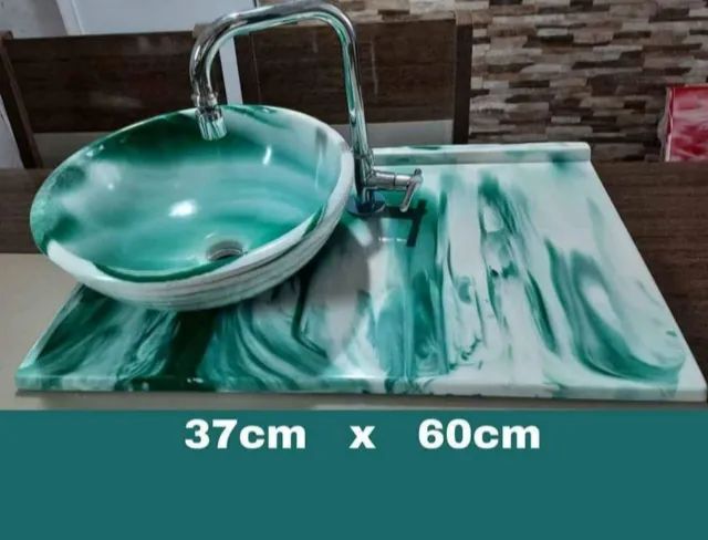 Pia de Cuba Tulipa Redonda 30x30 com Bancada Retangular 37x60 (37 de lado e 60 de frente) - Foto 3