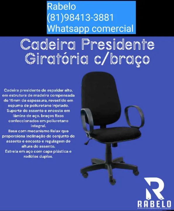 Cadeira Presidente Giratória c/braço em até 5x sem juros no cartão 