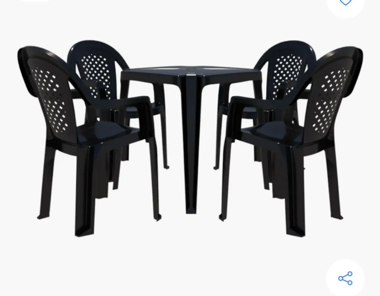 Conjunto de Mesa e Cadeiras de Plástico Preto