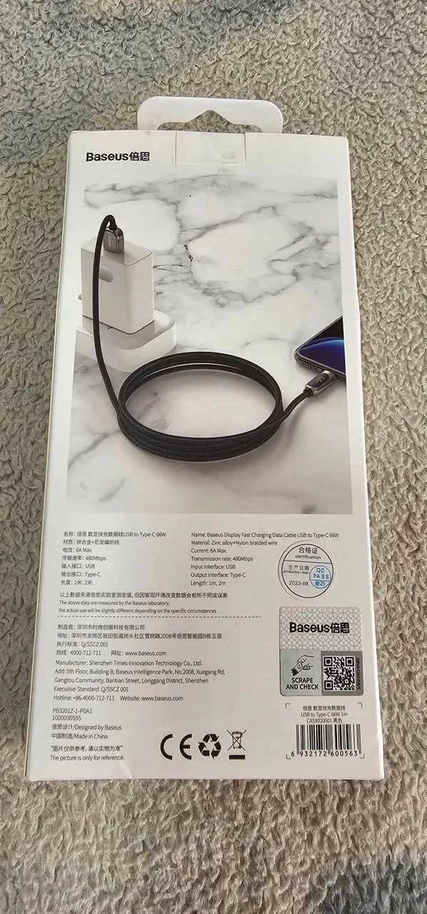 Cabo USB-C para Celular Baseus 66W com Display - Carregamento Rápido - Foto 2