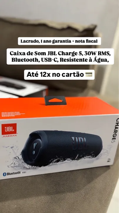 Caixa de Som JBL Charge 5, 30W RMS, Bluetooth, USB-C Resistência a Água