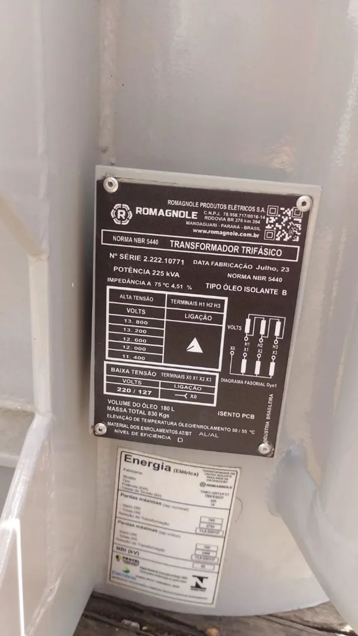 Transformador Elétrico novo  Potência 225KVA - Foto 2