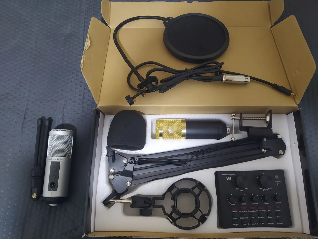 Vendo Kit Completo Microfone Condensador BM800 + Microfone USB Audio Technica ATR2500